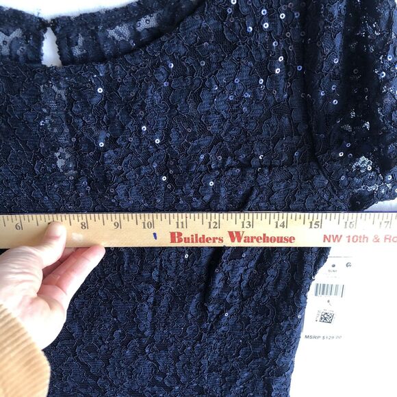 NWT SLNY Semi-Formal Navy Fluted Skirt, Short Sleeve, Midi Sequins Gown Size 6 - Picture 8 of 10